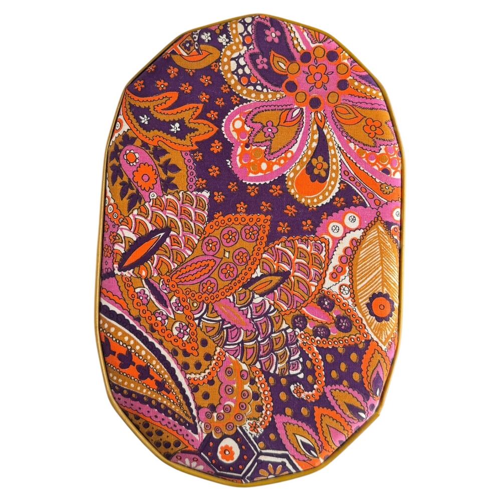 1960s Psychedelic Paisley Wig Case Hat Box Vanity Storage Mod Orange Pink - Picture 3 of 16
